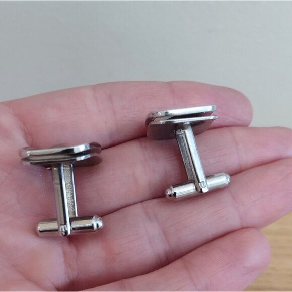 Vintage Flex Let USA Silverstone Square Mens Cufflinks Cuff Links Brushed - Picture 3 of 5